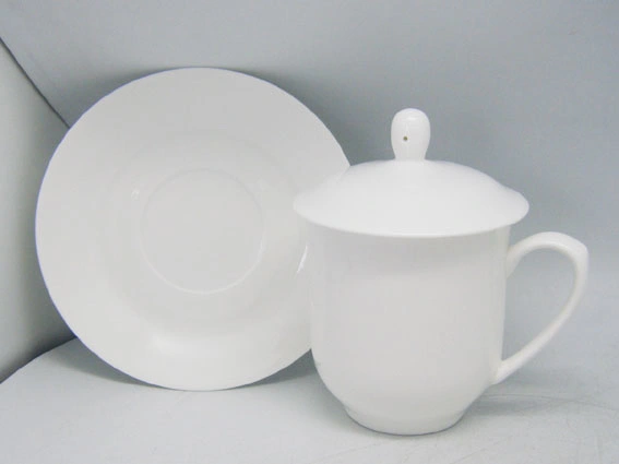 Wholesale 9oz Bone Porcelain Ceramic Mug Saucer with Cover