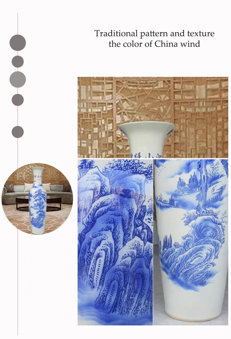 Wholesale High Quality Landscape Painting Household Large Vase Luxury Flower Pots Blue and White Ceramic