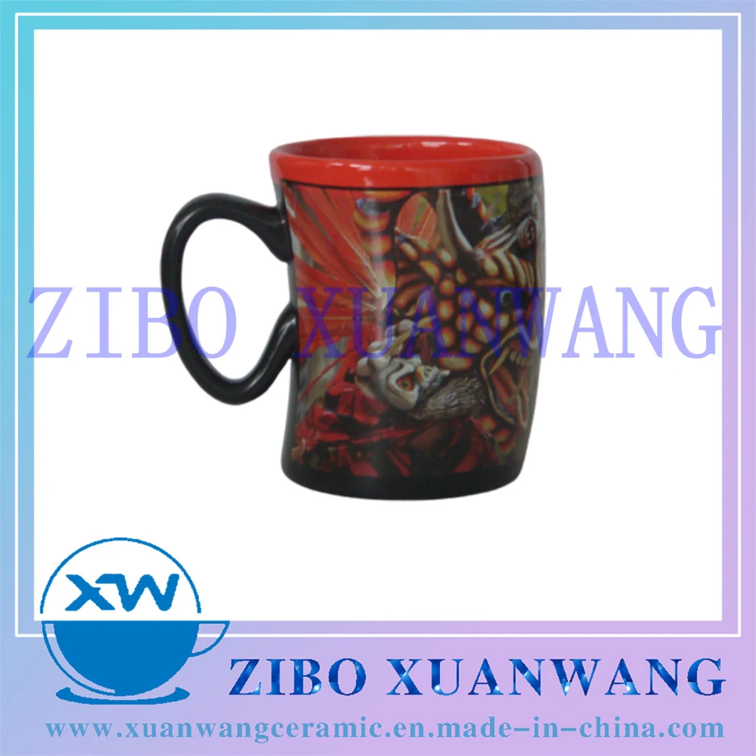 Stoop Black Glazed Ceramic Mug with Red Edge Customized Brand Printing Ceramic Coffee Cup