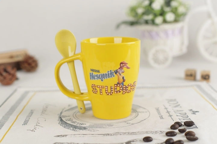 12oz Custom Logo Ceramic Tea Cup Porcelain Coffee Mug with Saucer with Spoon