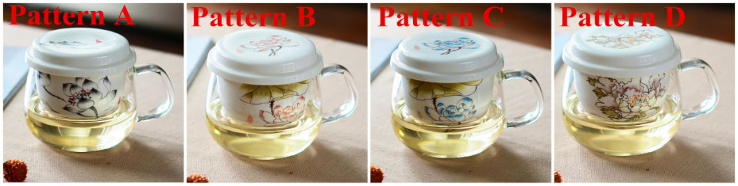 Flower Pattern Tea Cup with Ceramic Infuser High Borosilicate Glass Tea Cup