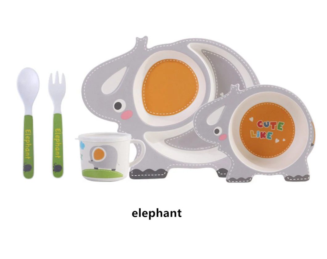 Eco-Friendly Bamboo Fiber Children Baby Cute Whale Eating Plate Dinnerware Tableware 5 PCS
