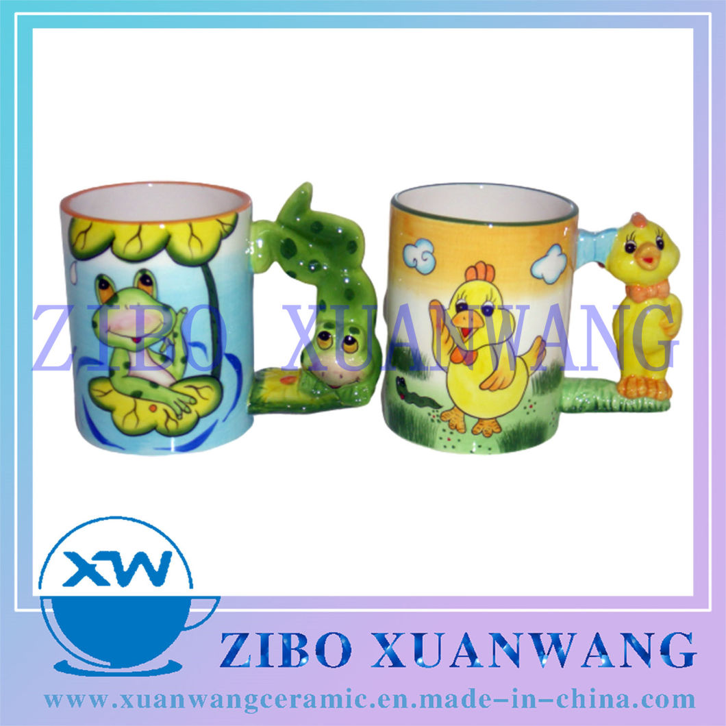 Cartoon Colorful Animal 3D Handle Ceramic Mug with Colorful Hand Printing Ceramic Cup