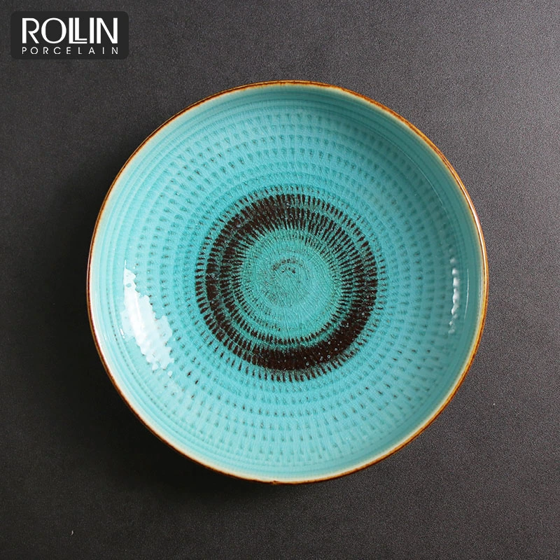 Wholesale Custom Glossy Blue Ceramics Dinner Restaurant Bowl