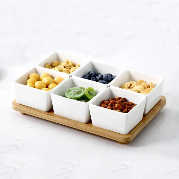 Japanese Creative /Rectangle Ceramic Snack/Fruit Dish Bamboo Tray