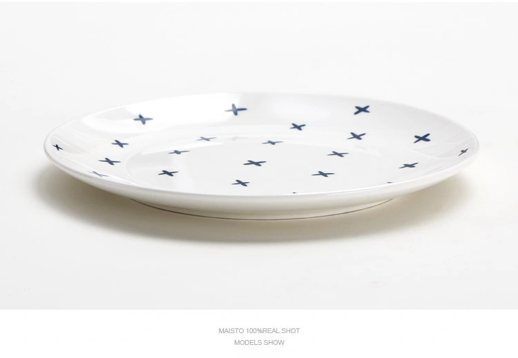 Modern Sample Ceramic Dishes Blue and White Line Stars Flower Rural Dish Plate