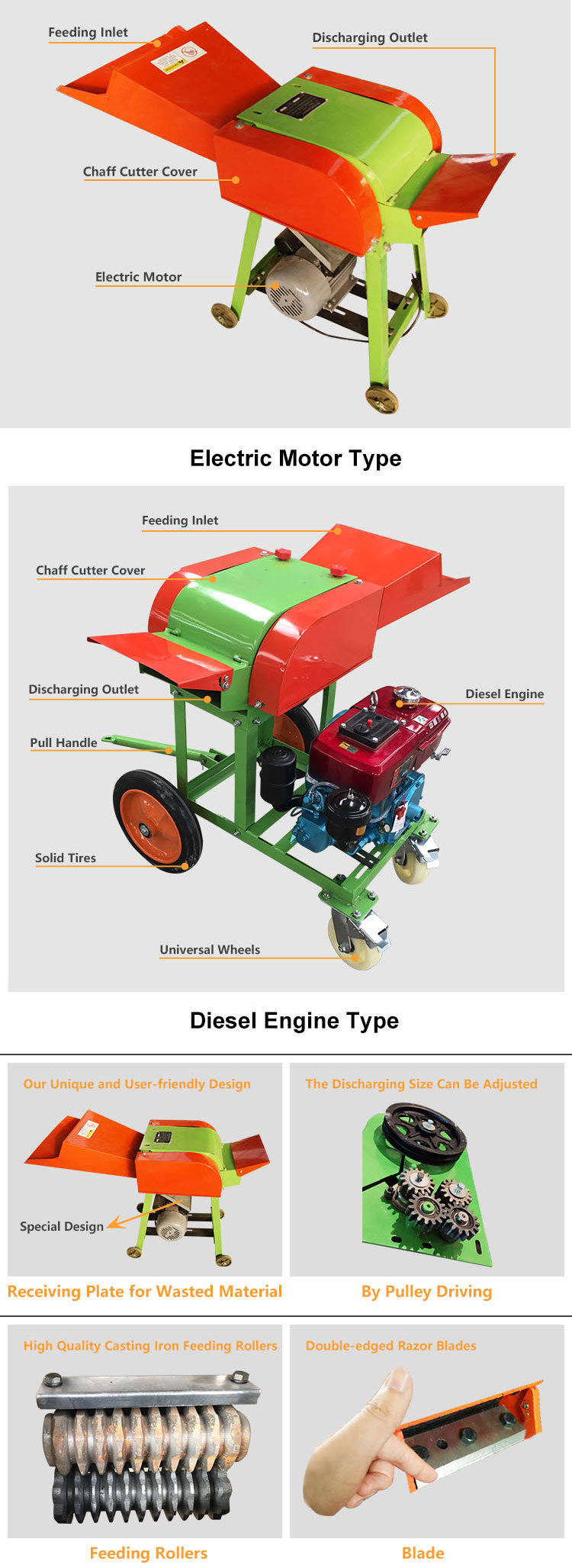 9zp-0.4 High Quality Chaff Cutter Machine with Diesel Engine Hay Cutter Machine