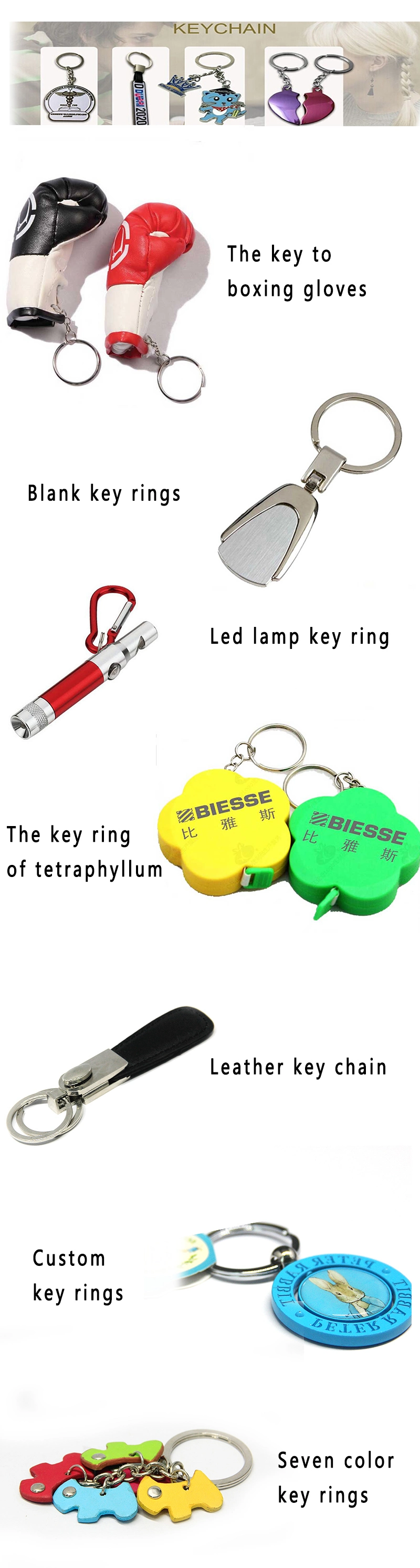 Cartoon Soft PVC Key Chain Soft Rubber Key Chain Metal Key Ring