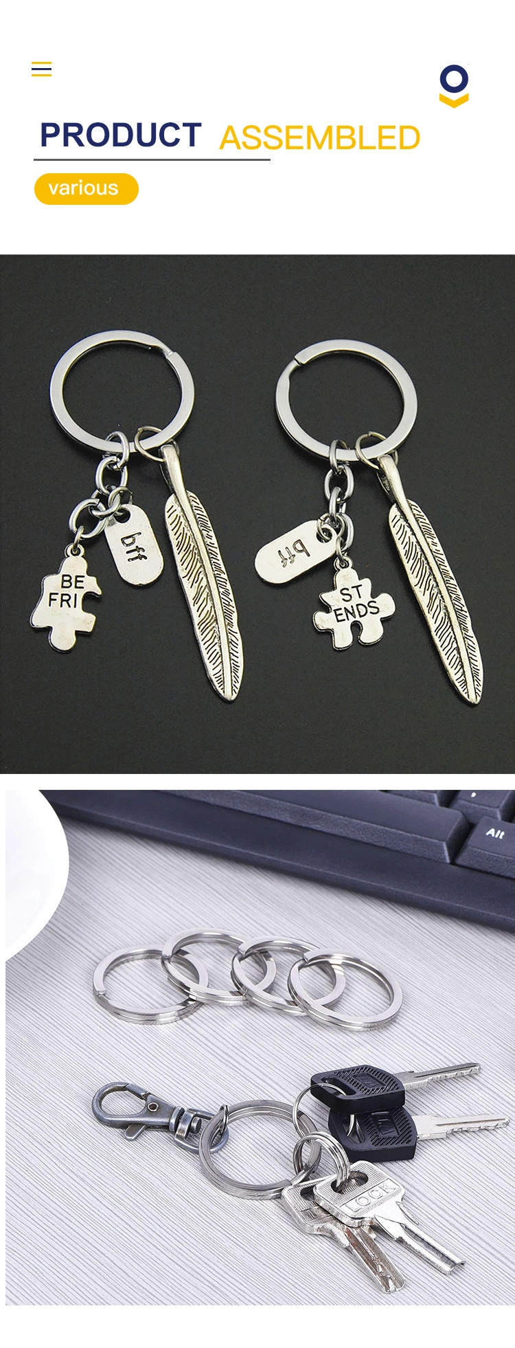 Silver Gold Split Key Ring Circle, Metal Flat Key Chain Rings for Dog Tag DIY Jewelry Car Key Attachment