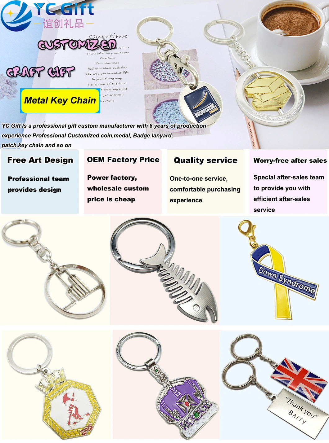 Manufacturer Custom Blanks Company Logo Metal Key Chain Zinc Alloy Circle Tower Nickel Plated Souvenir Key Ring for Promotion Gift (KC07)