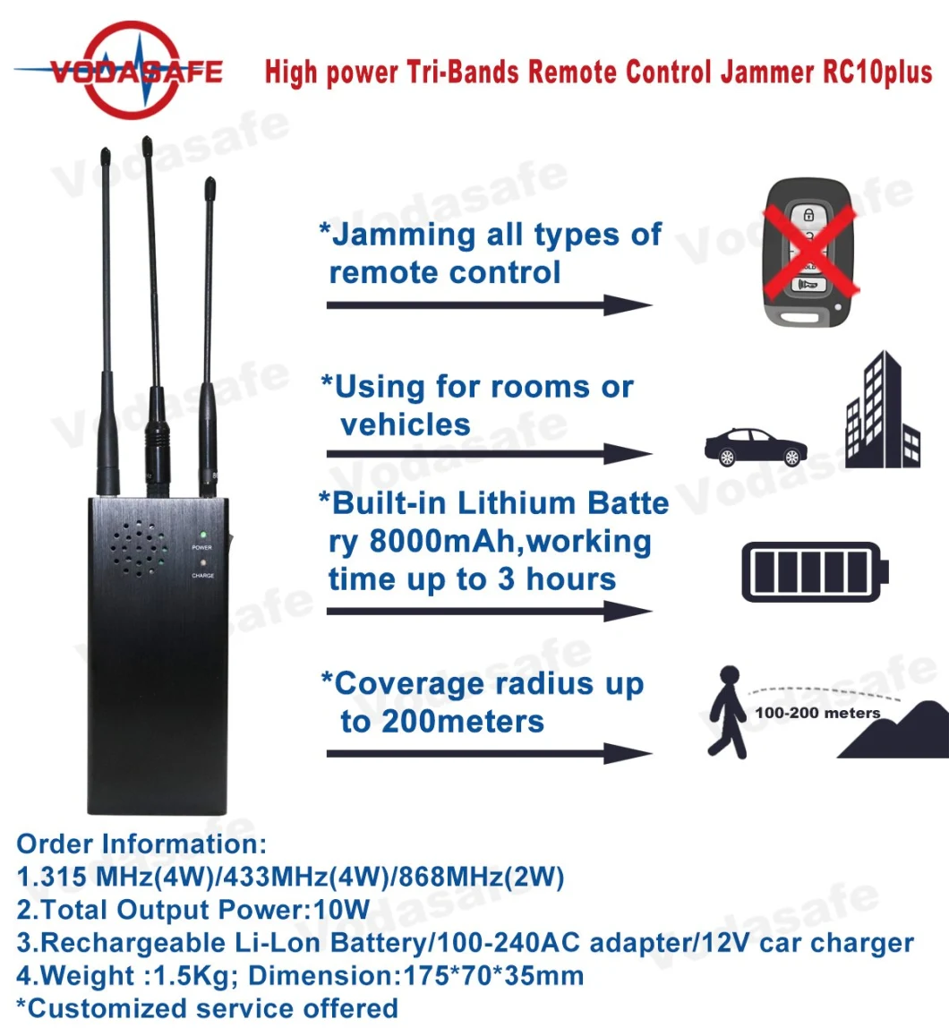 Car Remote Jammer Car Remote Control Jammer Supply AC100-240V and 12V Car Charger
