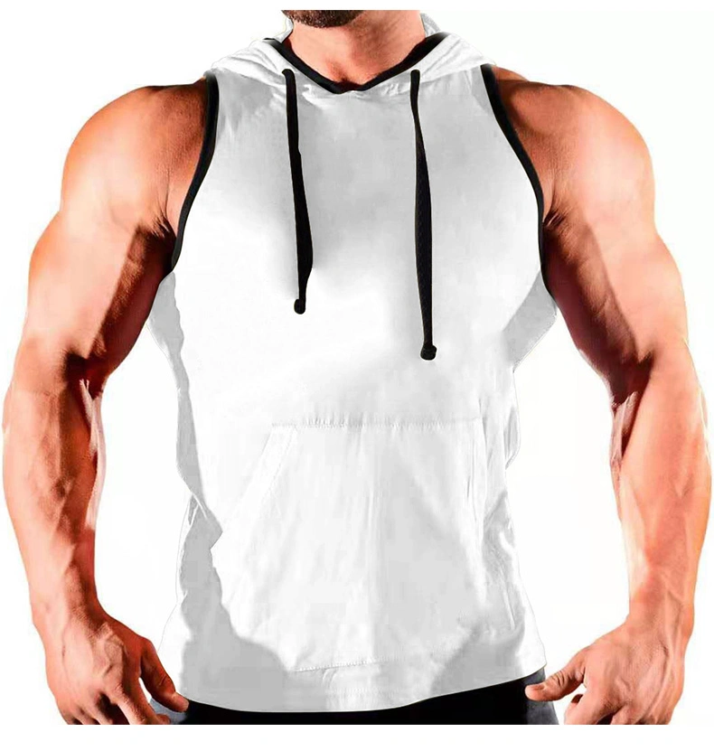 Men's Workout Tank Top Hoodie with Front Pocket