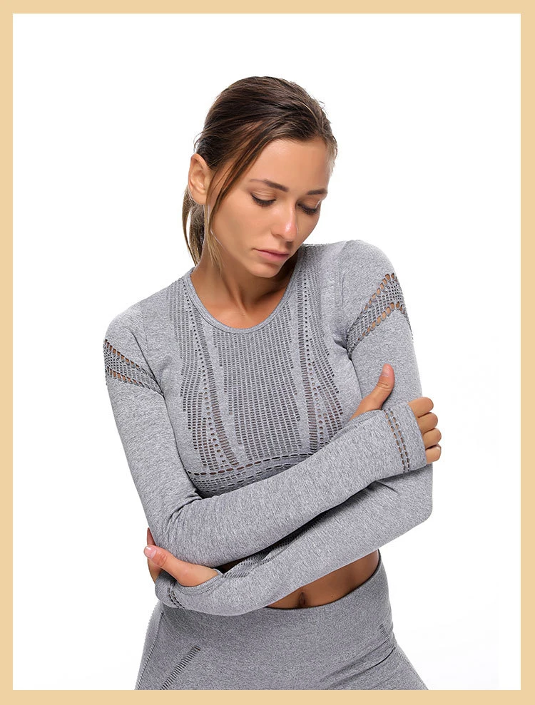 Women Fitness Clothing Slim Breathable Nylon Mesh 2PCS Sport Suit Seamless Yoga Clothing Set