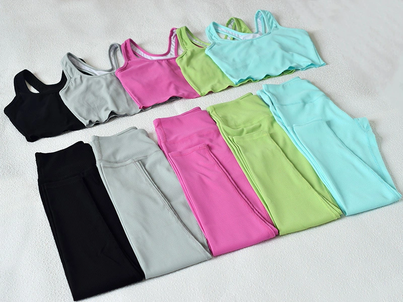 Solid Color Seamless Sportswear Ruffles Yoga Suit Crop Top High Waist Leggings