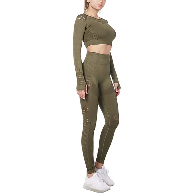Two Piece Yoga Legging Set and Stylish Crop Top Workout Tracksuit Long Sleeve Yoga Sets