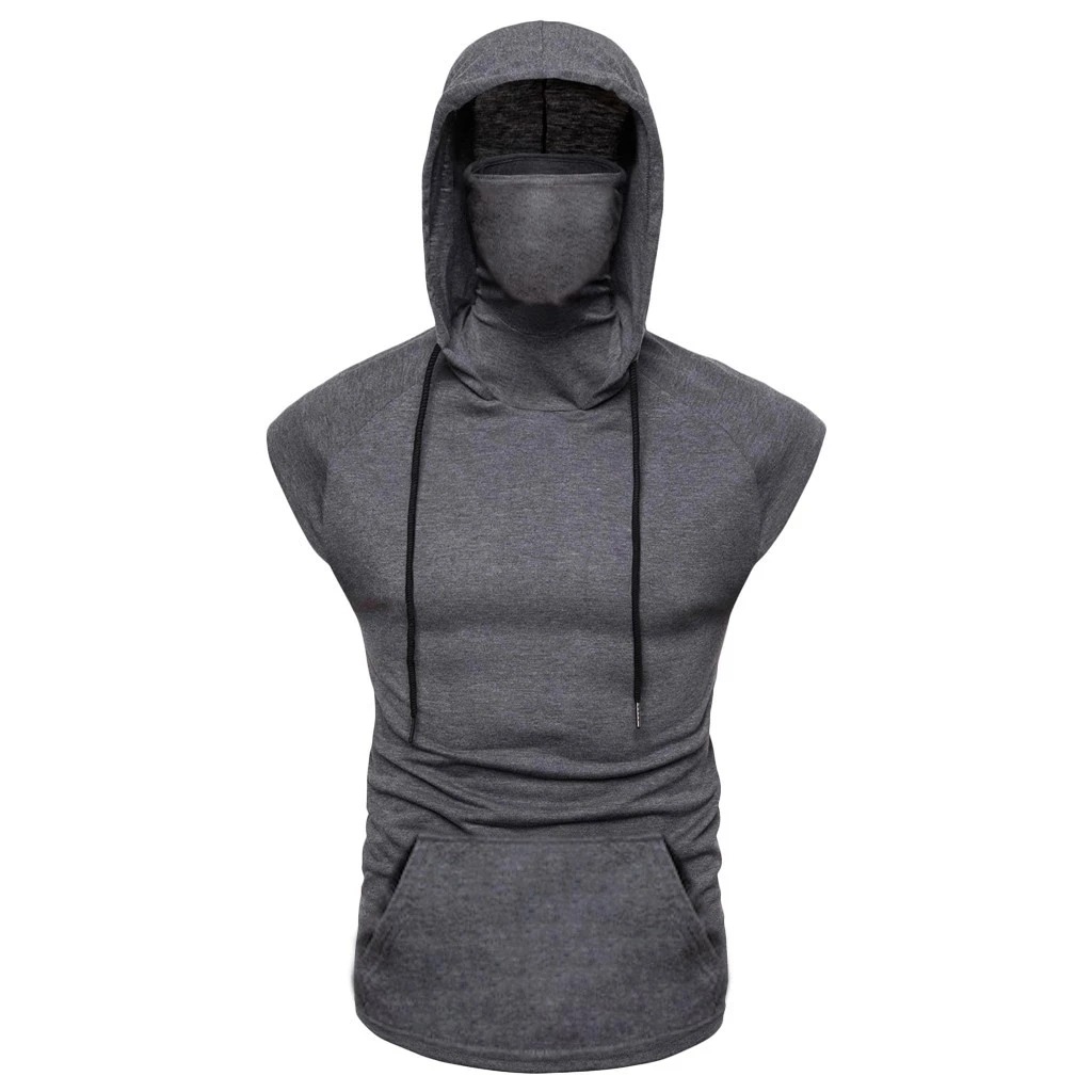 Custom Logo Men's Hooded Masked Tank Tops Male Bodybuilding Workout Tank Top Muscle Fitness Gym Clothing Sleeveless Hoodie