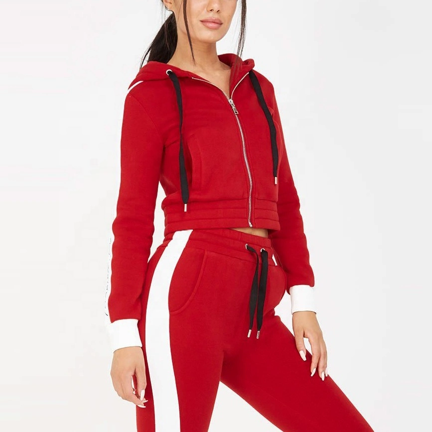 Fashion Sports Wear Custom Zip up Crop Top Tracksuits/Casual Crop Top Tracksuit for Women Casula