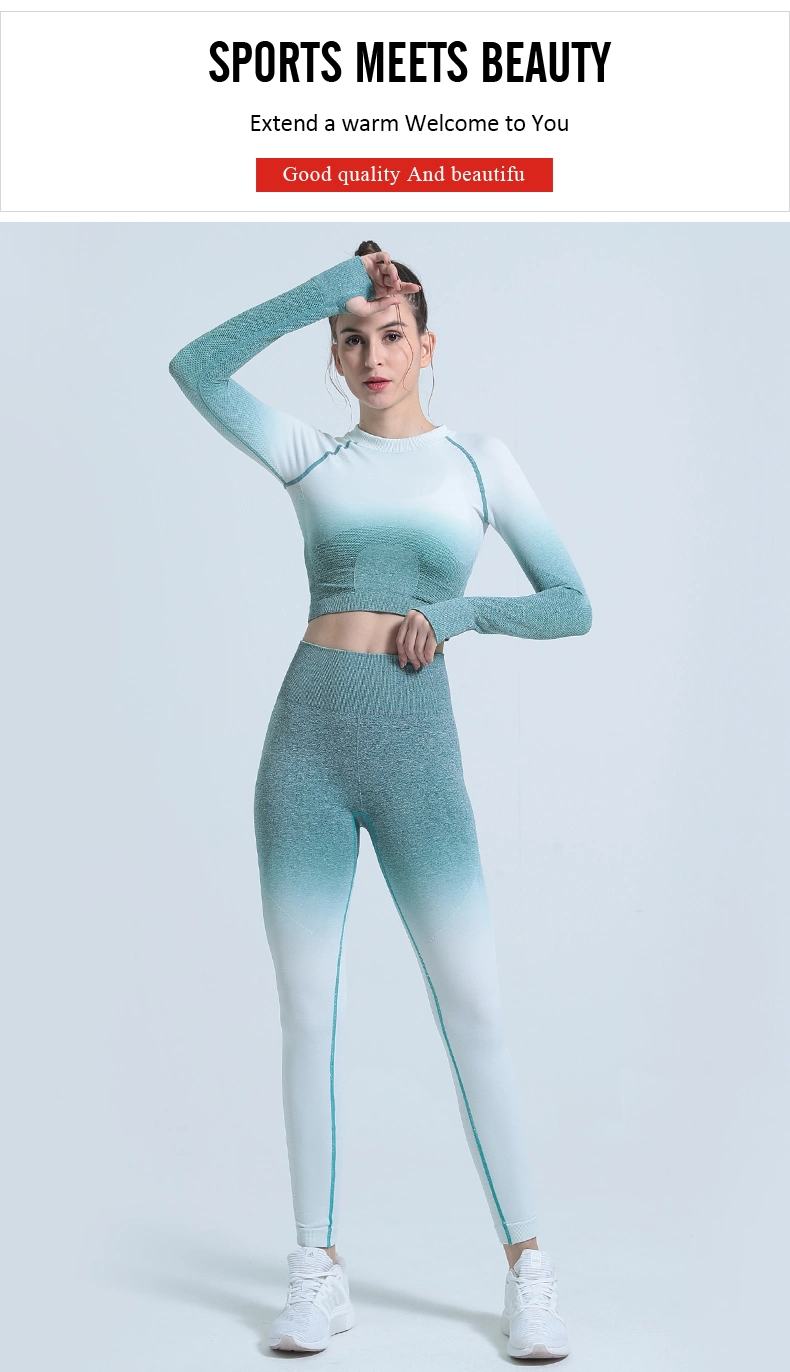 Long Sleeve Thumbhole Workout Tank Top 2 Pieces High Waist Seamless Leggings Sport Fitness Yoga Wear Sets Gym Clothing Factory