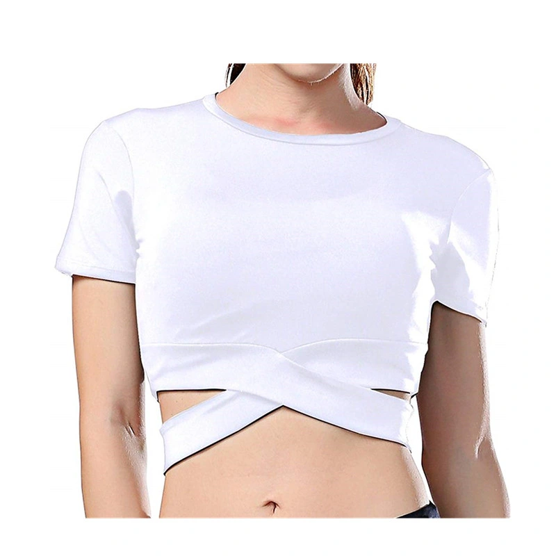 Fitness Ladies Gym Wear Clothing Women's Crop Top Compression Workout Athletic Short Sleeve Shirt