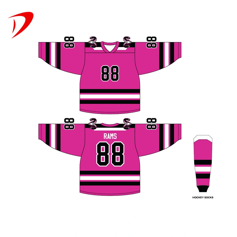 China Factory Professional Custom Pink Color Team Winter Uniform Jersey Hockey Ice