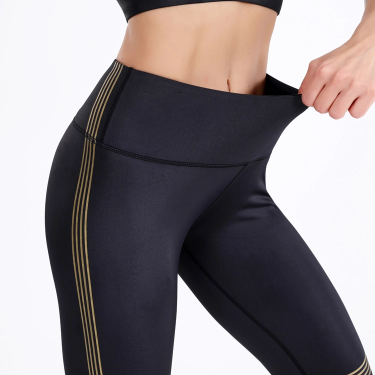 Black Clothes Fashion Gym Wear Active Sports Wear Athletic Pant Gloden Striped Trouser Yoga Legging