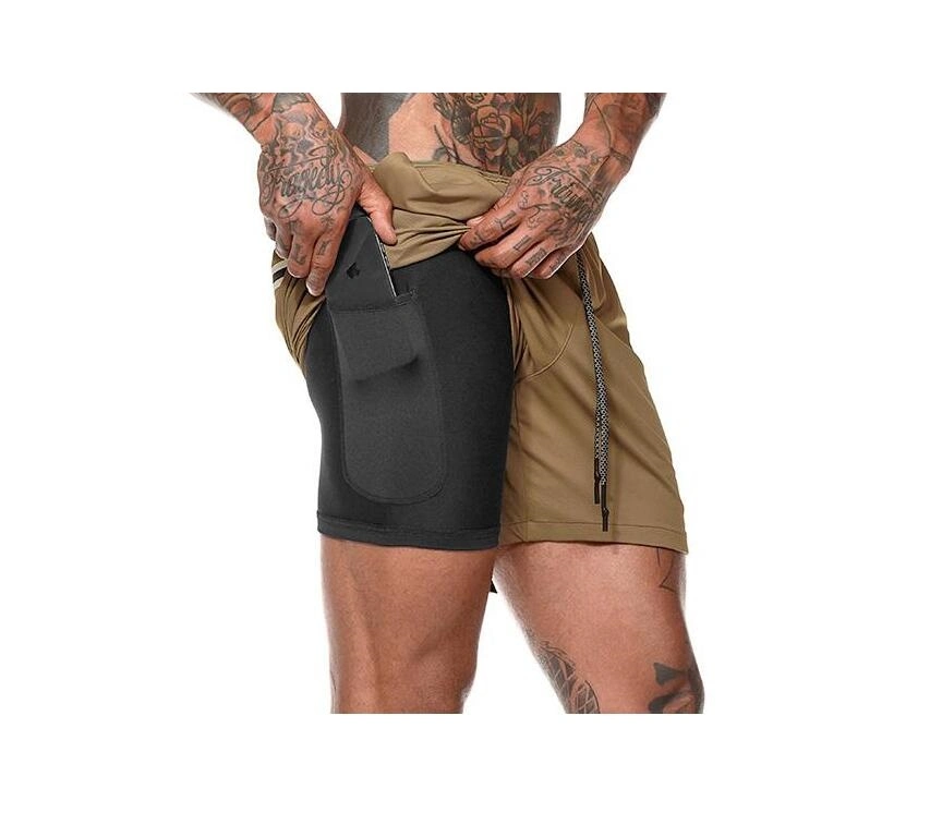 Wholesale Running Shorts Mens Pocket Inside Sport Tights Shorts with Lining Sweatpants