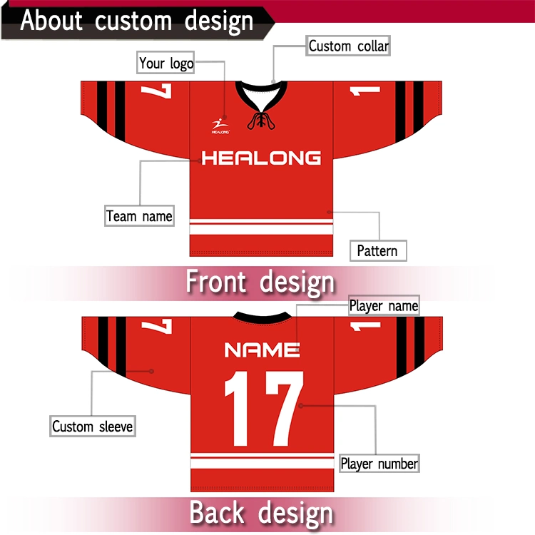 Healong Custom Sublimation Ice Hockey Uniform Jersey with Your Own Design
