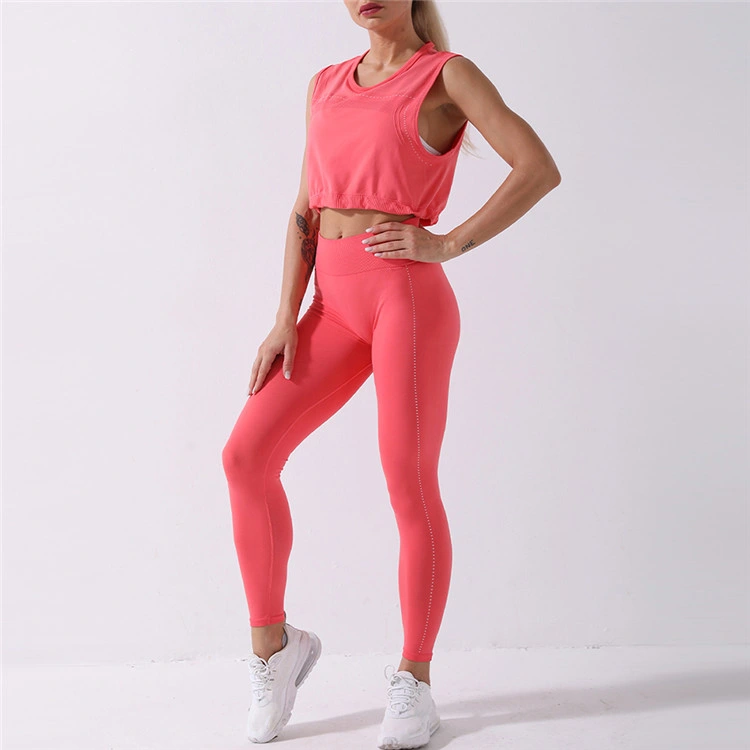Sport Suitw Women Fitness Clothing High Waisted Workout Leggings Yoga Two Piece Set Yoga Tshirts
