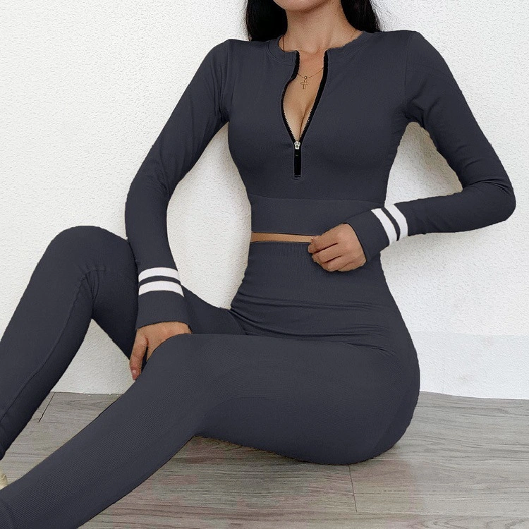 Sexy Long Sleeve Breathable Seamless Running Sport Fitness Set Hot Sexy Custom Logo Yoga Clothes Set
