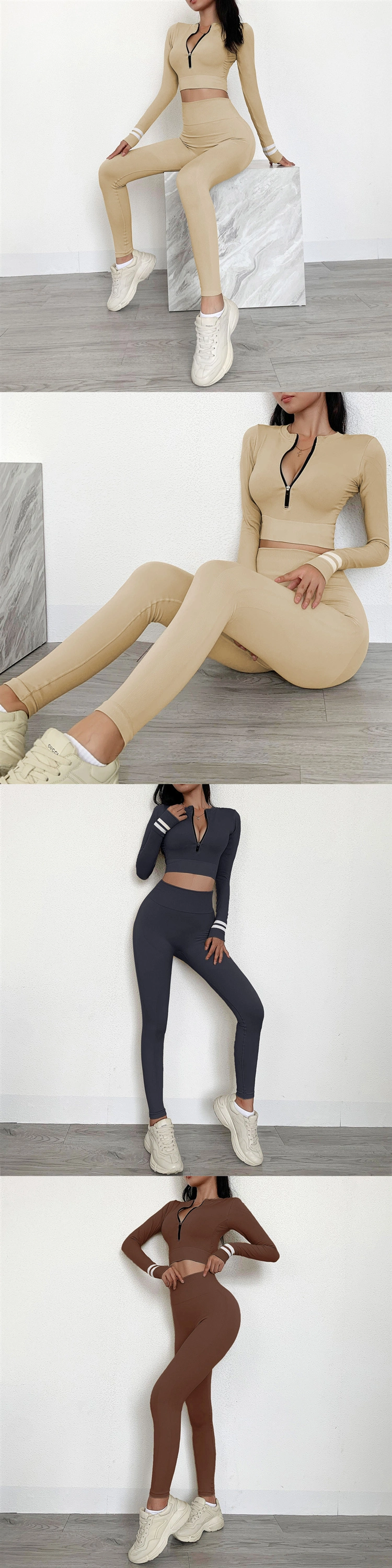 Women Sportswear Outfit Workout Clothes Long Sleeve Yoga Wear Female Zipper Gym Wear