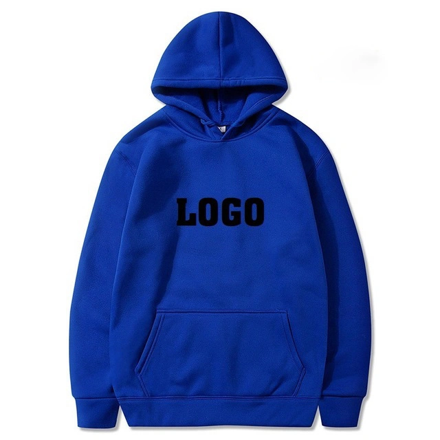 Custom Logo Brushed Fleece Hoodies DIY Logo Text Pocket Pullover Sweatshirt Hoodie