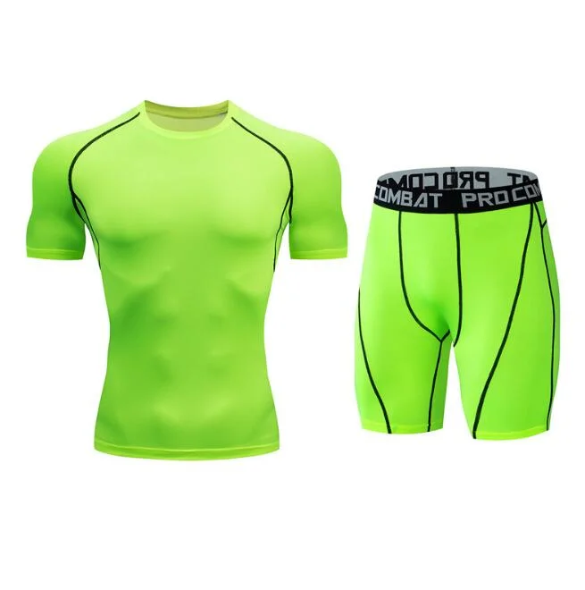 Workout Suit Men's Short-Sleeved Speed Dry Suit Stretch Tights Training Outdoor T-Shirt Running Suit