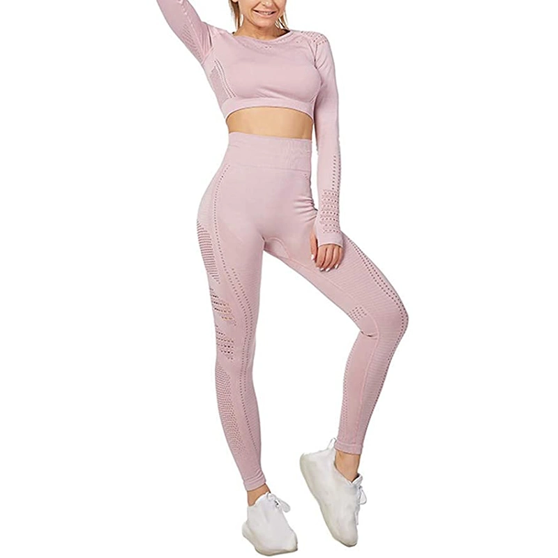 Two Piece Yoga Legging Set and Stylish Crop Top Workout Tracksuit Long Sleeve Yoga Sets