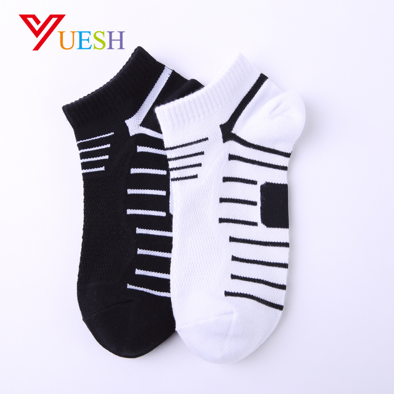 Black White Ankle Unisex Combed Cotton Funky Ankle Sport Socks with Breathable Mesh