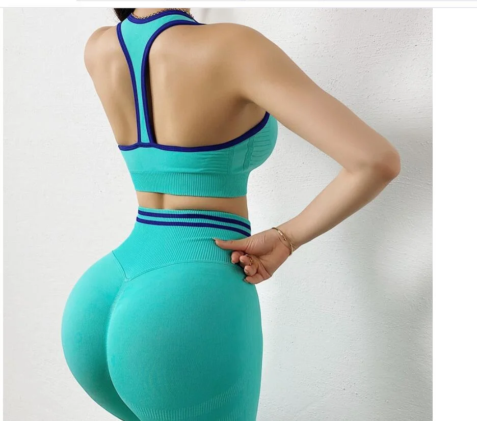 Womens Stretch Soft Seamless Wide Waist Comfort Gym Workout Athletic Sports Fitness Workout Exercise Sportswear Gym Running Yoga Wear Suit Set Apparel Clothing