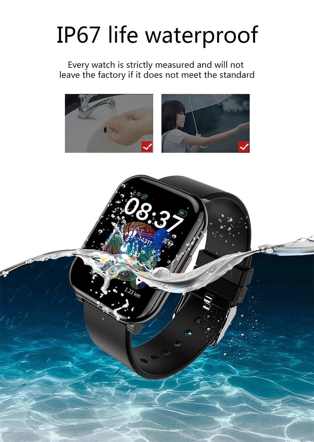 Smart Watch Sport Bracelet Wrist Band Water Proof Diving Swimming Running Wear Smart Watch