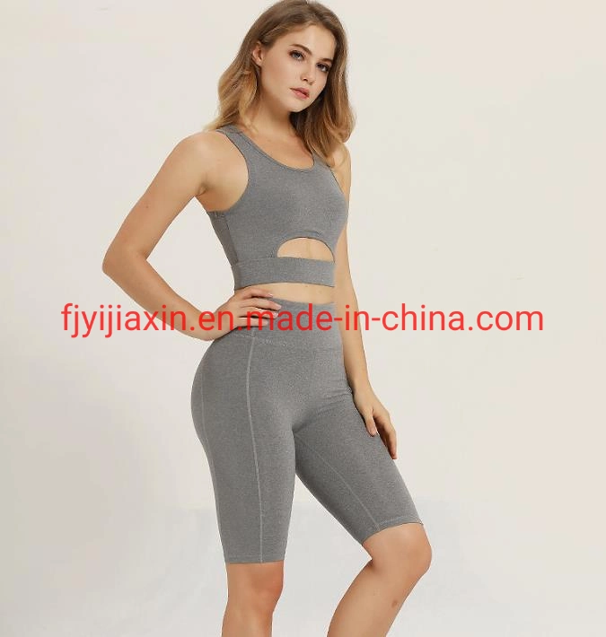 Black Grey Two Piece Sports Women Set Outfit Gym Yoga Sets Work out Scrunch Tracksuit