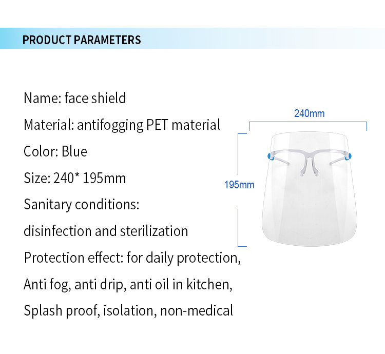 Hot Sales Adjustable Transparent Clear Plastic Safety Protective Glasses Frame Face Shields