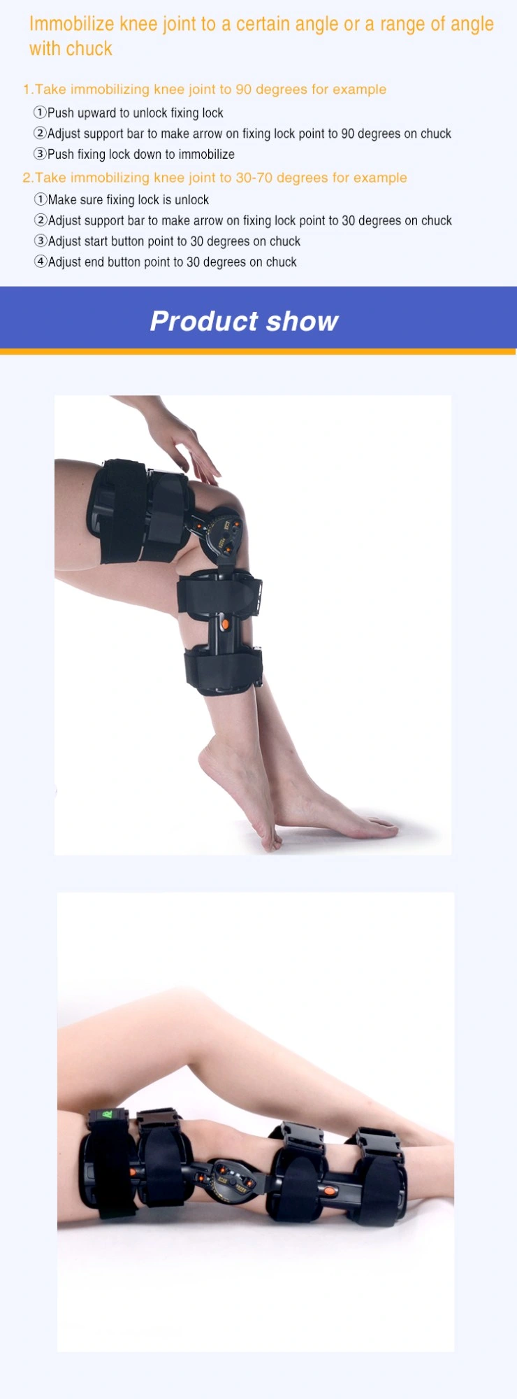 High Quality FDA Ce Approved Adjustable Orthopedic Hinged Knee Support ROM Post-Op Knee Brace