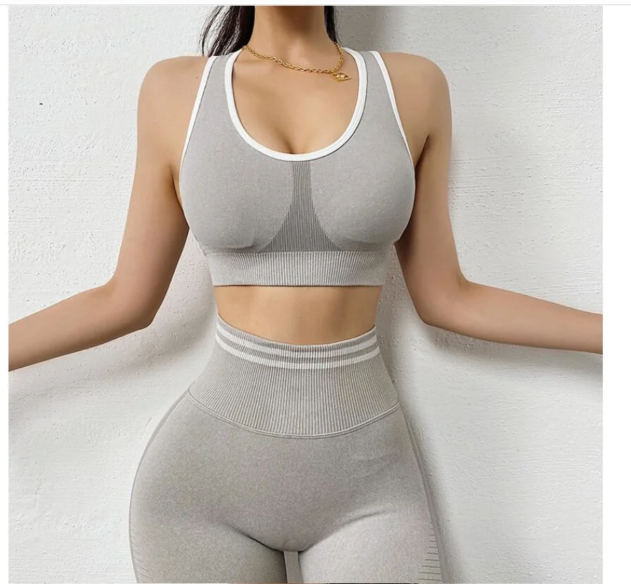 Womens Stretch Soft Seamless Wide Waist Comfort Gym Workout Athletic Sports Fitness Workout Exercise Sportswear Gym Running Yoga Wear Suit Set Apparel Clothing