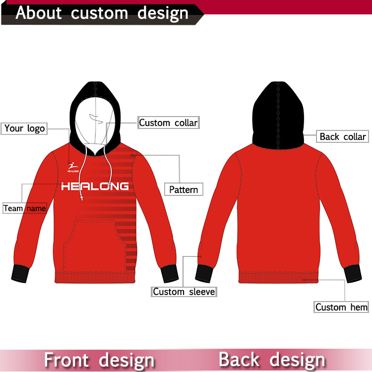 Healong Fashion Style Leisure Hoody Wholesale Men Blank Sports Wear Custom Black Hoodie Sweatshirts
