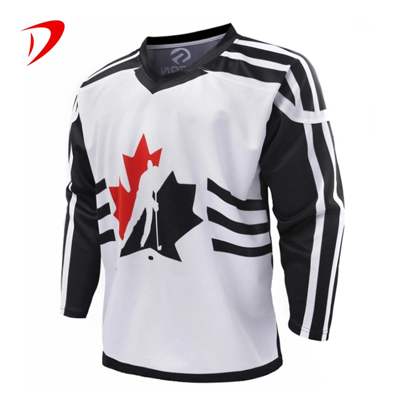 Manufacturer Guangzhou Factory Ice Sports Man Team Professional Black and White Ice Hockey Jersey Uniform Shirts