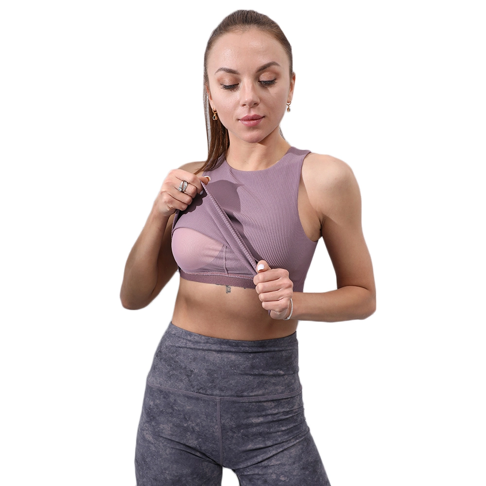 in Stock Female Fitness Padded Crop Ribbed Sports Bra Yoga Clothes Tops for Women