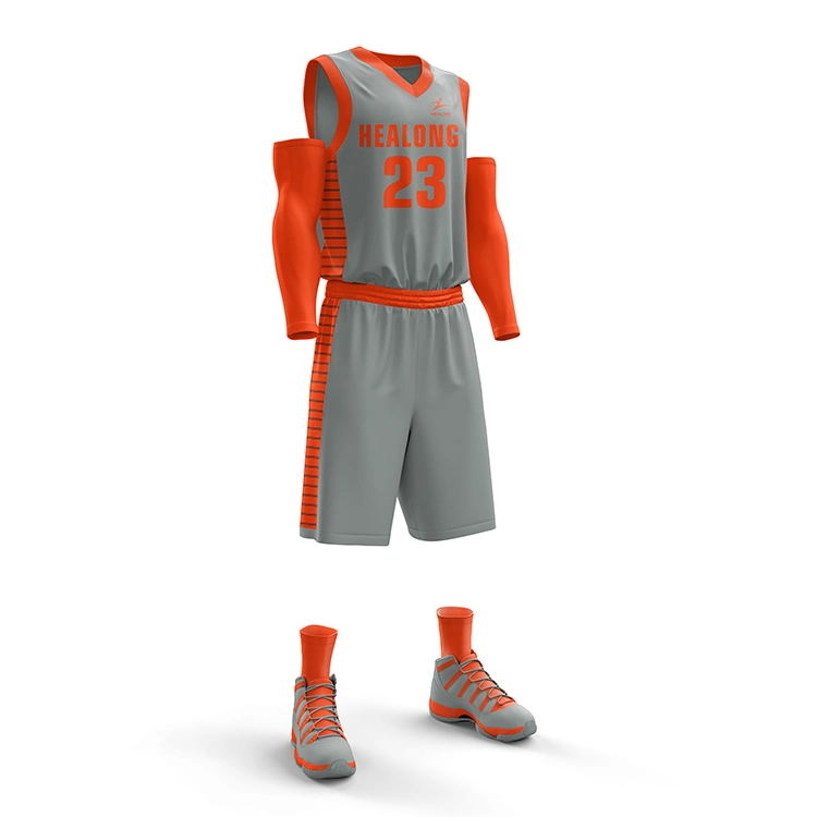 Grey Versus Orange Design Basketball Wear Latest Customize Basketball Jersey Uniform