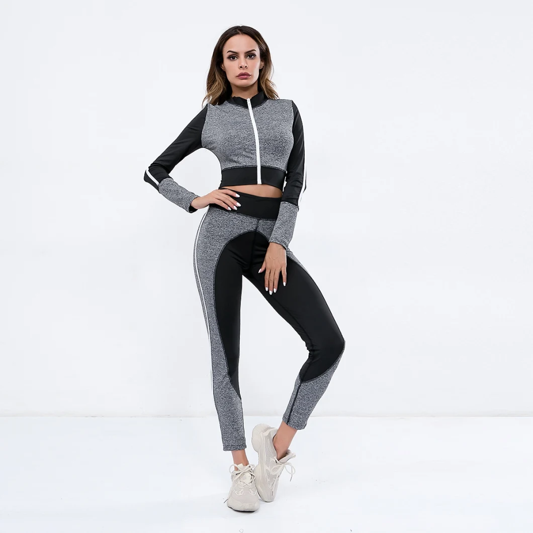 Custom Fall Winter Embroidered Logo Two Tone Color Block Sports Yoga Casual Outfits Tracksuits for Women