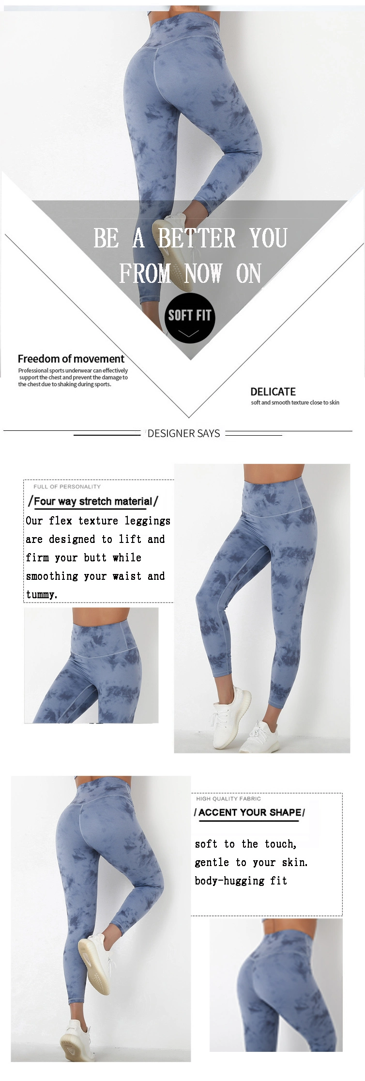 China Wholesale Sports Wear Fitness Clothing High Waisted Workout Tie Dye Tights Woman Yoga Pants Leggings