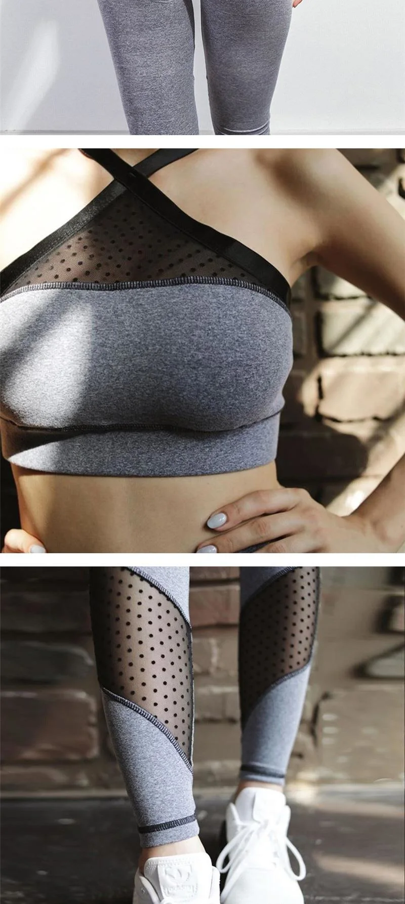Mesh&Hollow Patchwork Gym Set Fitness Bra and Leggings Yoga Wear Sport Clothing Set Women