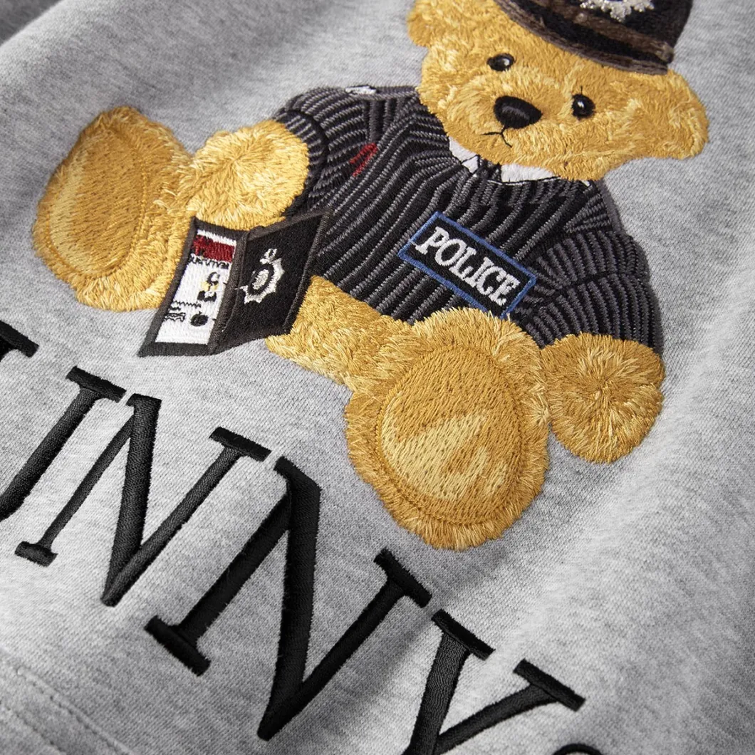 Men's Fashion Raglan Sleeve Sweater Bear Embroidered Hoodie Jacket