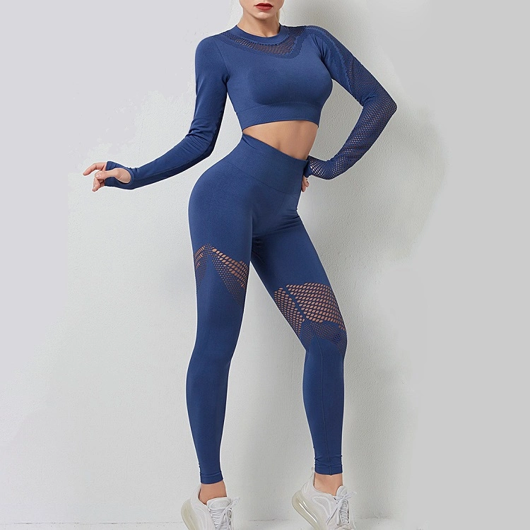 Women 2PCS Seamless Yoga Set Sport Suit Gymwear Workout Clothes Long Sleeve Gym Crop Top High Waist Leggings Fitness Sports Suit