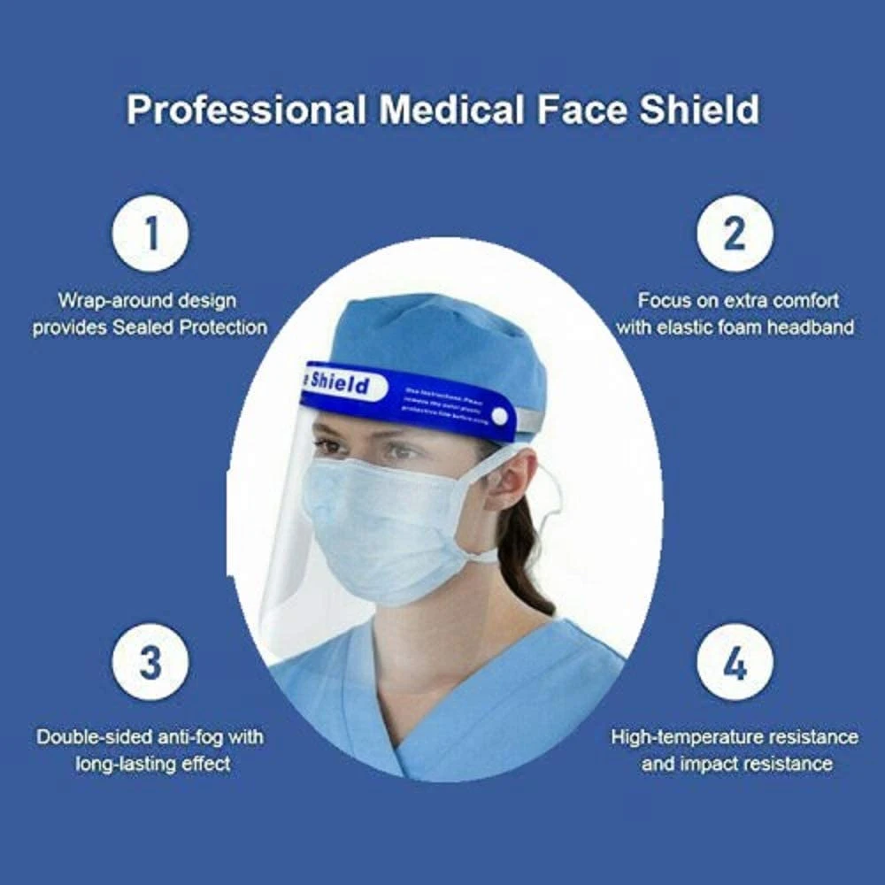 Reusable Transparent Anti-Fog Visor Full Face Safety Cover with Comfortable Foam, Adjustable Band to Fit All Size.